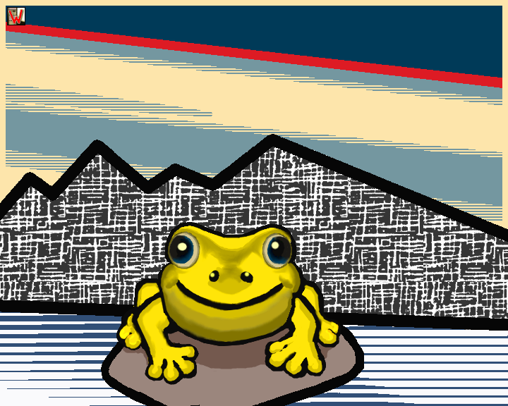 Grenouille jaune qui sourit - ciel stylisé