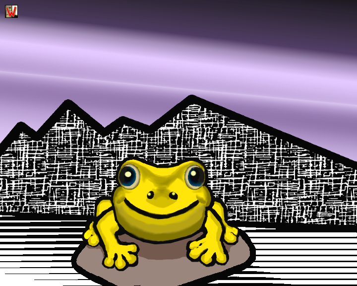 Grenouille jaune qui sourit - ciel violet